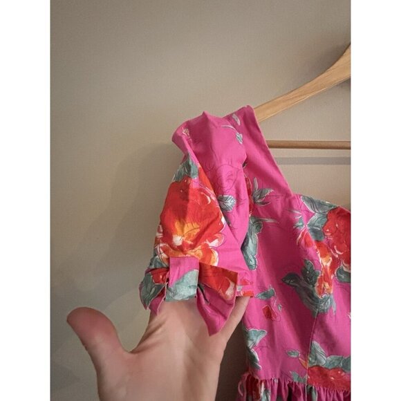 Laura Ashley Dress 1980s Pink Floral Orange Pink Cotton Pleated Bow Dress Sz 6 - Picture 5 of 16
